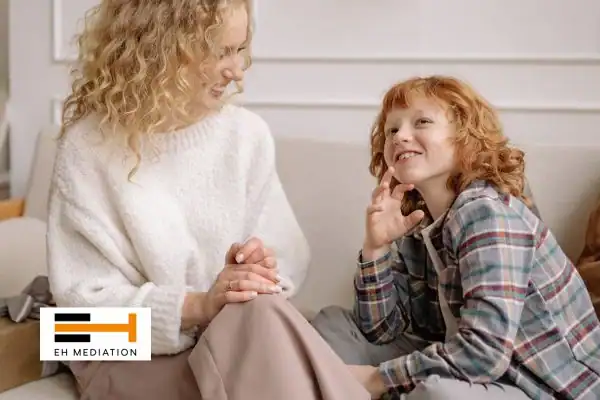 Happy mother and child after sorting child arrangements mediation Islington