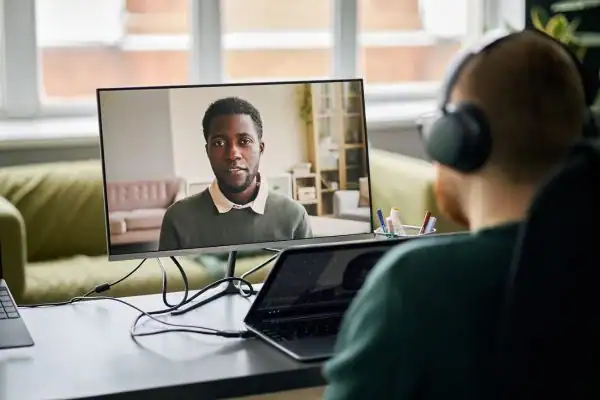 Man attending online mediation Islington MIAMS session
